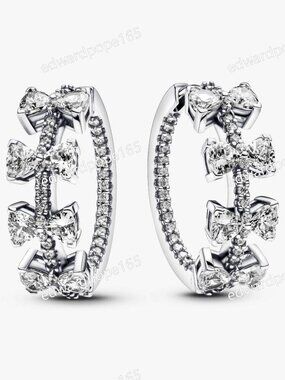 Sparkling Bow Row Hoop Earrings